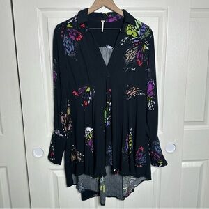 Free People Field Of Butterflies Tunic Top Womens Small Black Babydoll Boho